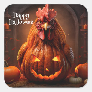 Happy Halloween Hühnerrooster Pumpkin Farm Paper Quadratischer Aufkleber