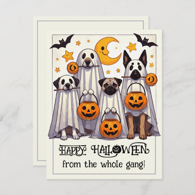 Happy Halloween Hunde in Ghost Costume Mitteilungskarte (Vorne/Hinten)