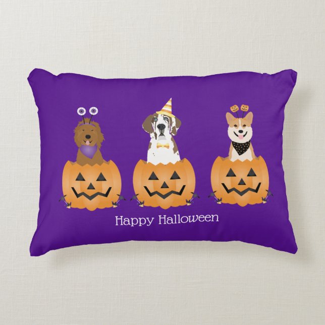 Happy Halloween Hunde in Pumpkins Dekokissen (Vorderseite)