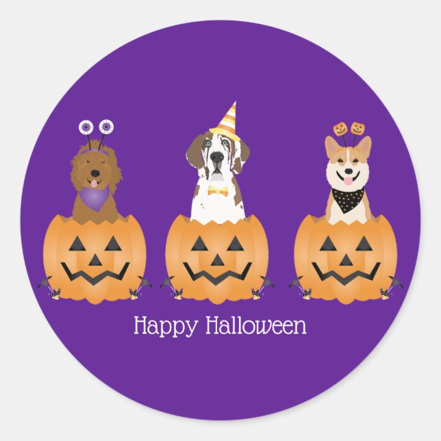 Happy Halloween Hunde in Pumpkins Runder Aufkleber (Vorderseite)