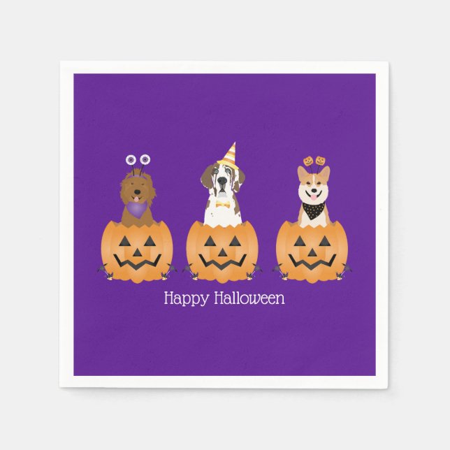 Happy Halloween Hunde in Pumpkins Serviette (Vorderseite)