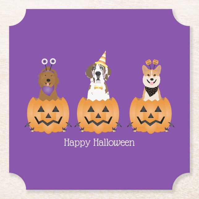 Happy Halloween Hunde in Pumpkins Untersetzer (Vorderseite)