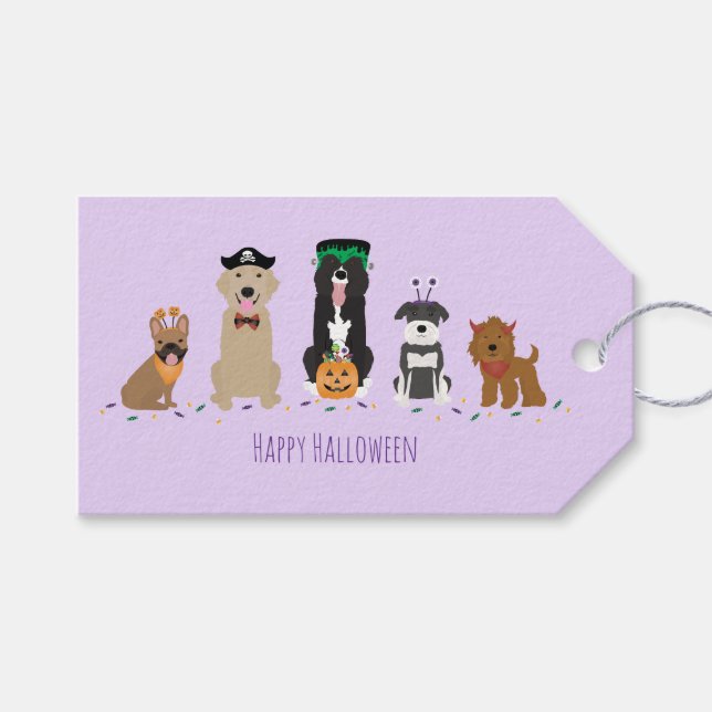 Happy Halloween Hunde Lila Geschenkanhänger (Vorderseite (Horizontal))