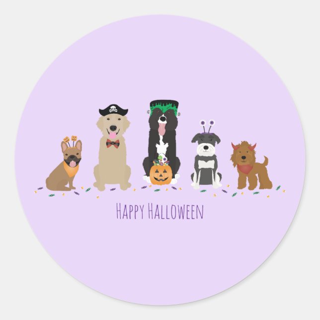 Happy Halloween Hunde Lila Runder Aufkleber (Vorderseite)