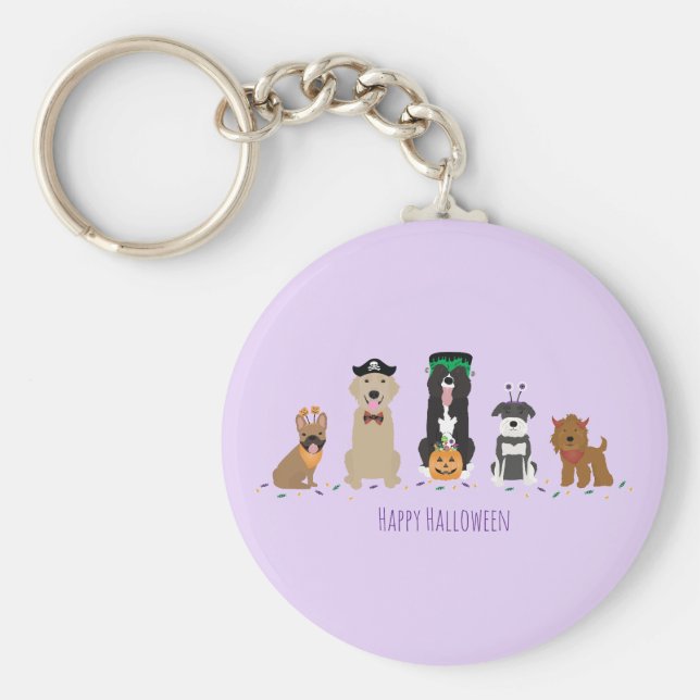 Happy Halloween Hunde Lila Schlüsselanhänger (Vorne)