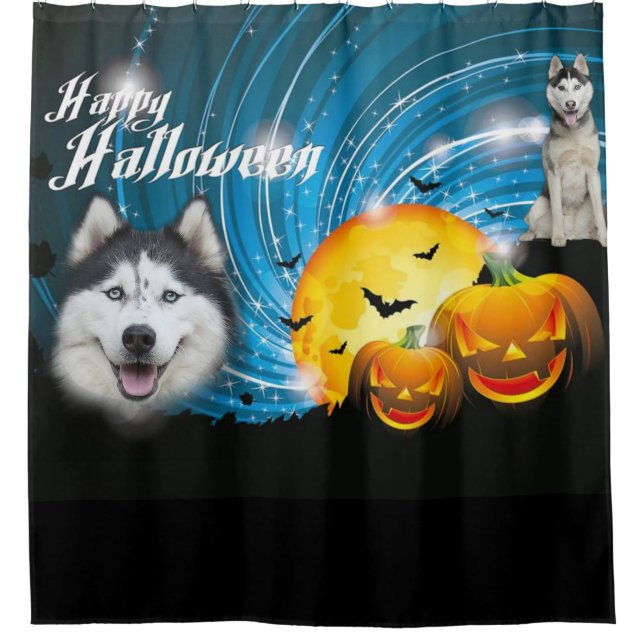 Happy Halloween Husky Duschvorhang (Vorderseite)