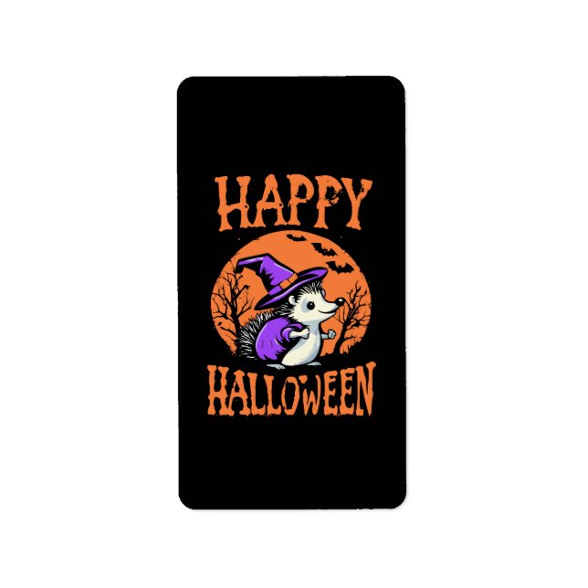 Happy Halloween Igel Hexe Adressaufkleber (Vorne)