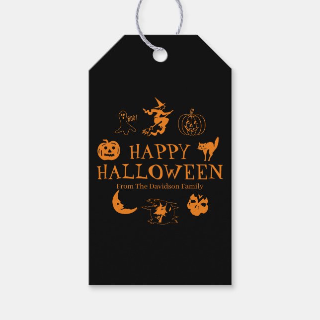 Happy Halloween individuelle Name Orange spooky Geschenkanhänger (Vorderseite)