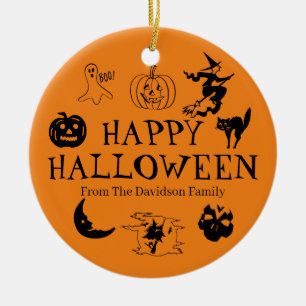 Happy Halloween individuelle Name Schwarz-Orange D Keramik Ornament