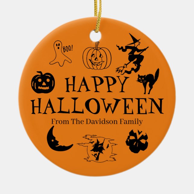 Happy Halloween individuelle Name Schwarz-Orange D Keramik Ornament (Vorne)