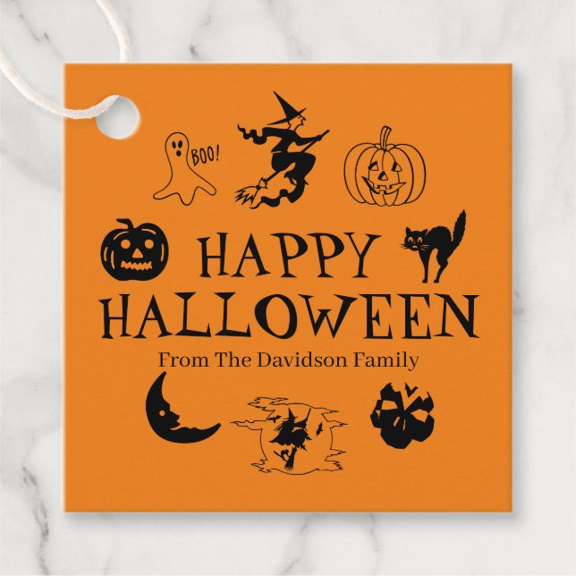 Happy Halloween individuelle Name schwarz & orange Geschenkanhänger (Vorderseite)