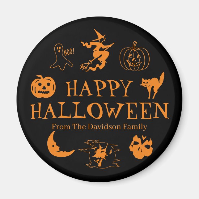 Happy Halloween individuelle Name schwarz-orange L Magnet (Vorne)