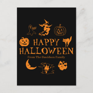 Happy Halloween individuelle Name schwarz-orange L Postkarte