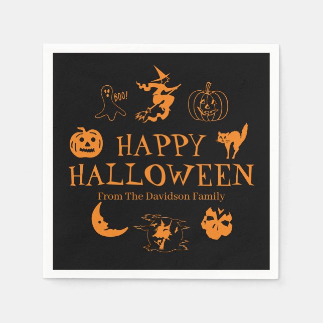 Happy Halloween individuelle Name schwarz-orange L Serviette (Vorderseite)