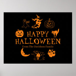 Happy Halloween individuelle Name schwarz orange Poster