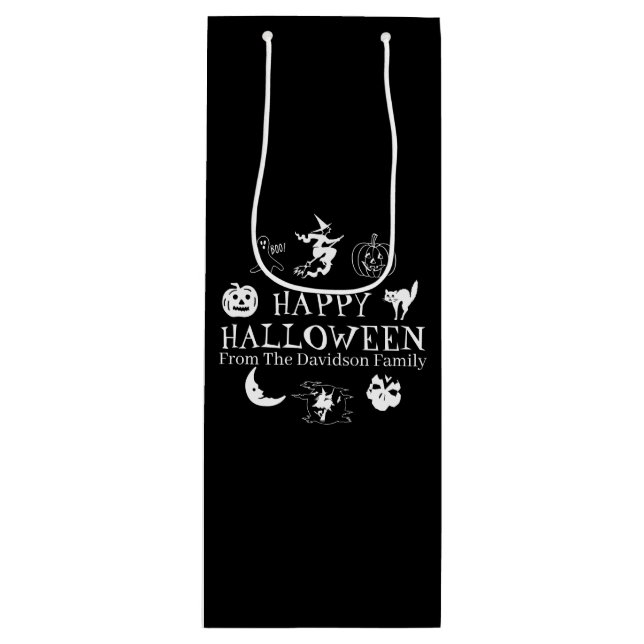 Happy Halloween individuelle Name schwarz spooky Geschenktüte Für Weinflaschen (Vorderseite)