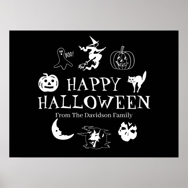Happy Halloween individuelle Name schwarz spooky Poster (Vorne)