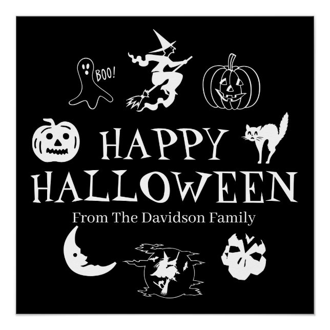 Happy Halloween individuelle Name schwarz spooky Poster (Vorderseite)