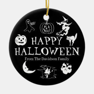 Happy Halloween individuelle Name Schwarz-Weiß-Dek Keramik Ornament