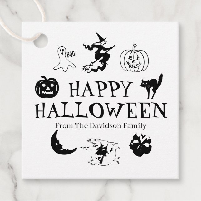Happy Halloween individuelle Name Schwarz-weiße Sp Geschenkanhänger (Vorderseite)
