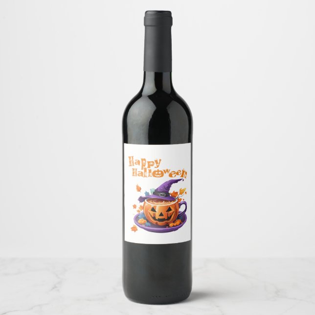 Happy Halloween Jack-O-Lantern Brew Cup Weinetikett (Vorderseite)