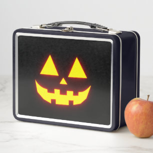 Happy Halloween Jack-o'-Lantern Gesicht 3 Neon Ora Metall Brotdose