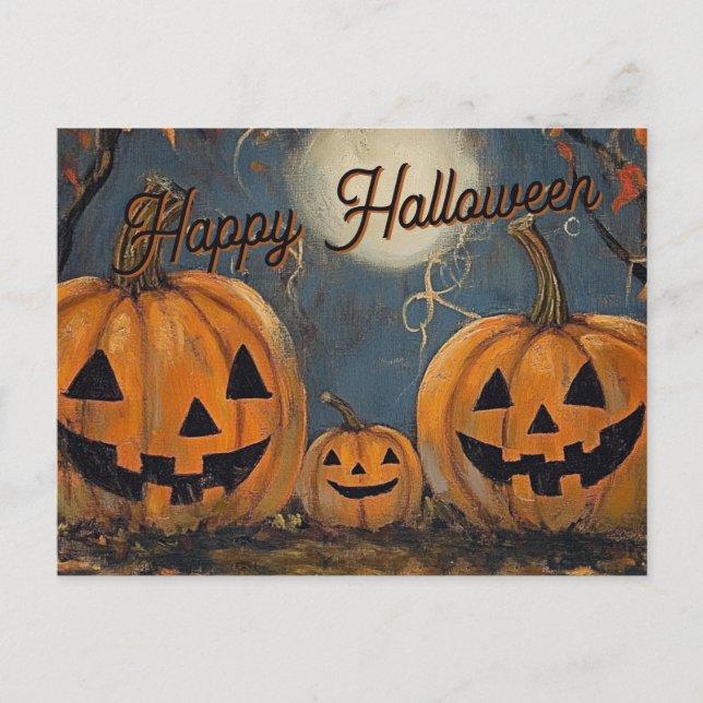 Happy Halloween Jack O' Lantern Glow Postkarte (Vorderseite)