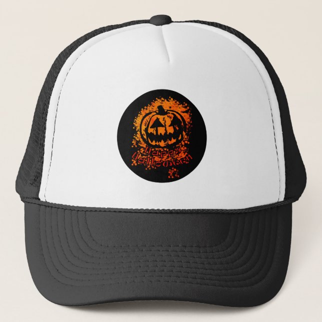 Happy Halloween Jack O Lantern Truckerkappe (Vorderseite)