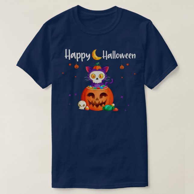 Happy Halloween JackOLantern Pumpkin Cat Funny Hal T-Shirt (Design vorne)