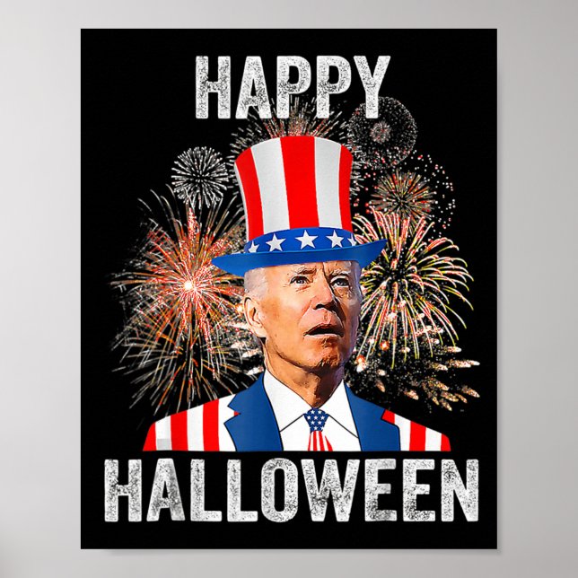 Happy Halloween Joe Biden USA Flag Fireworks th of Poster (Vorne)