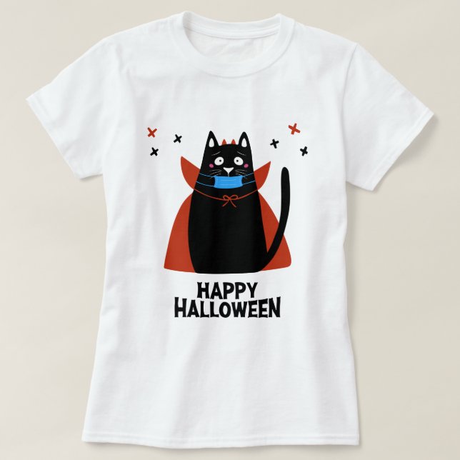 Happy Halloween | Katze mit Maske T-Shirt (Design vorne)