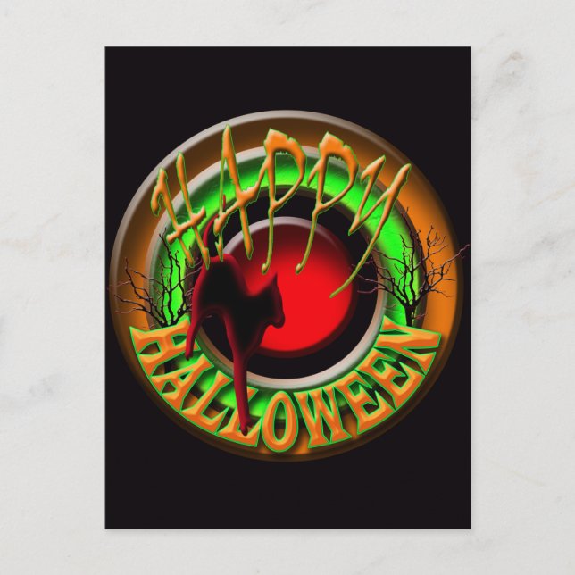 Happy Halloween Katze und Mond POSTCARD Postkarte (Vorderseite)