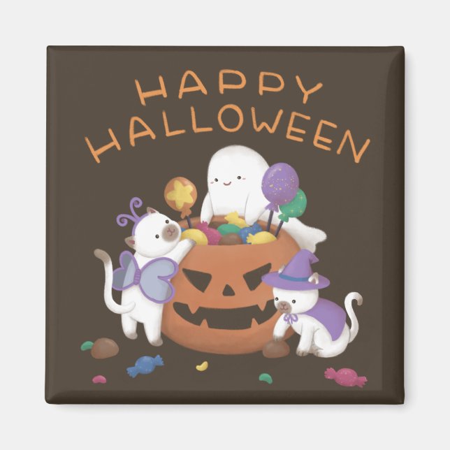 Happy Halloween: Katzen & Geist Magnet (Vorne)