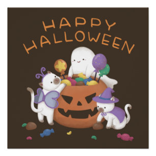Happy Halloween: Katzen & Geist Poster