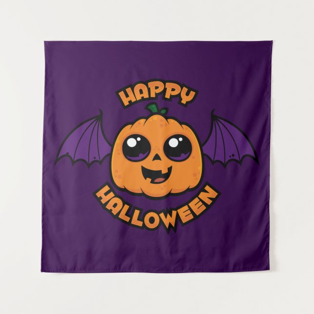 Happy Halloween Kawaii Pumpkin Spooky Cuteness Wandteppich (Vorderseite)