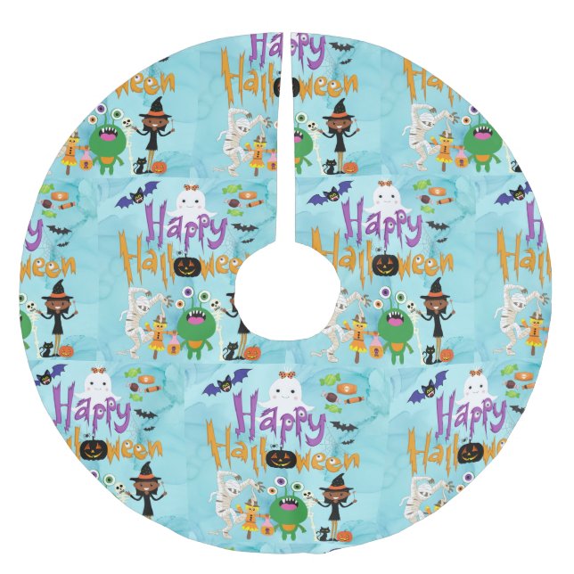 Happy Halloween Kids Cute and Spooky Watercolor   Polyester Weihnachtsbaumdecke (Vorderseite)