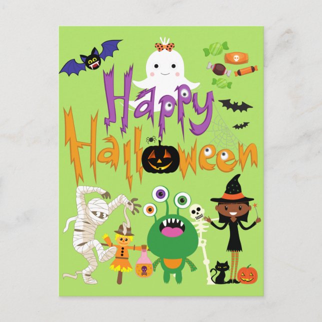 Happy Halloween Kids Niedlich und Spooky Postkarte (Vorderseite)