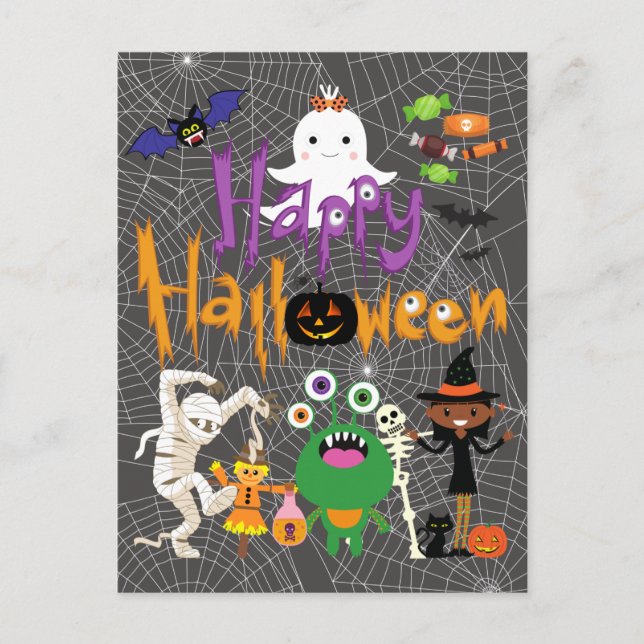 Happy Halloween Kids Niedlich und Spooky Postkarte (Vorderseite)