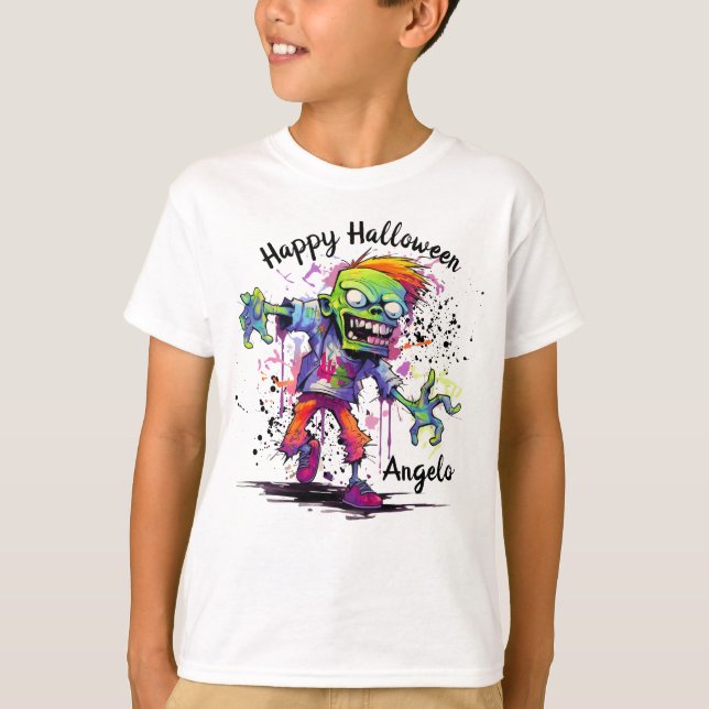Happy Halloween Kids Zombie Colorful T-Shirt (Vorderseite)