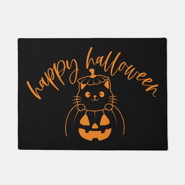 Happy Halloween Kitty in a Pumpkin Fußmatte (Vorderseite)