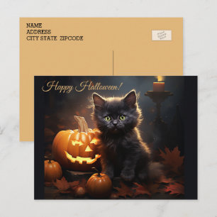 Happy Halloween Kitty & Pumpkins Postkarte