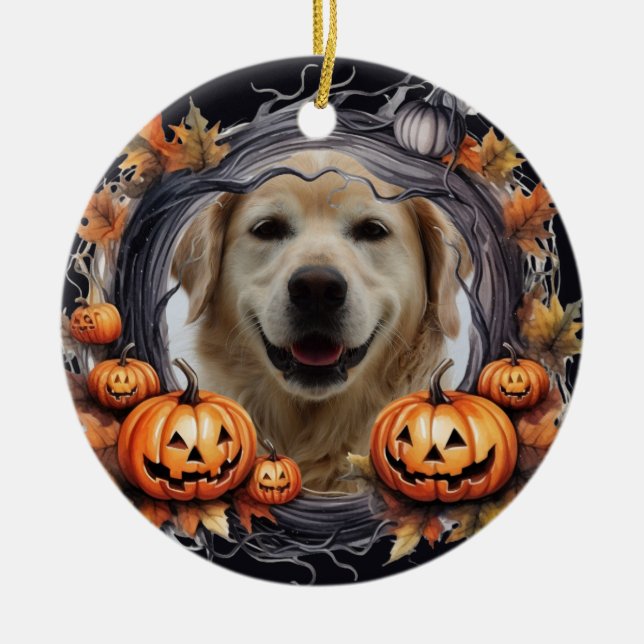 Happy Halloween Kranz mit Pumpkins Custom Foto Keramik Ornament (Vorne)