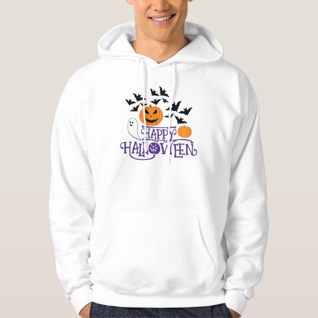 Happy Halloween Kürbis Gespenst Fledermäuse lila T Hoodie (Vorderseite)