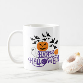Happy Halloween Kürbis Gespenst Fledermäuse lila T Kaffeetasse