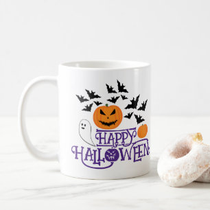 Happy Halloween Kürbis Gespenst Fledermäuse lila T Kaffeetasse