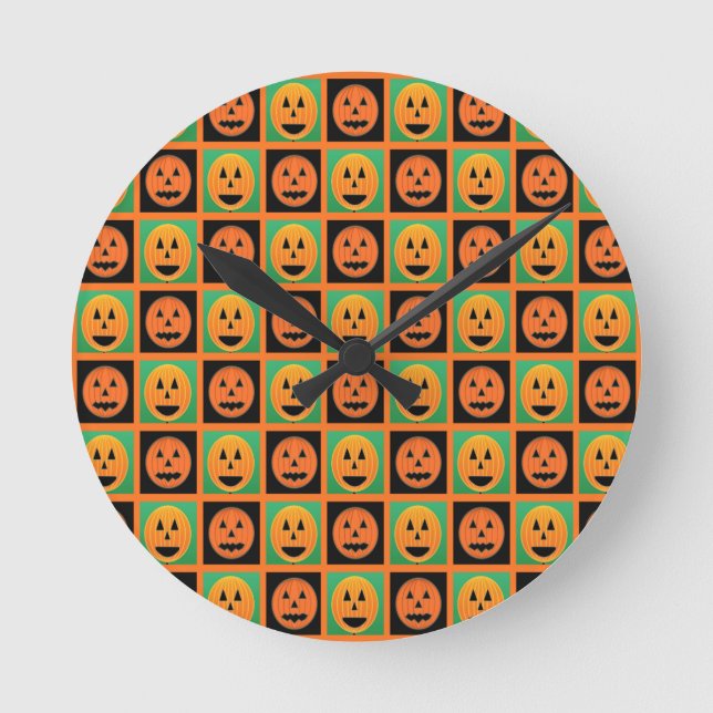 Happy Halloween Kürbisgesicht Runde Wanduhr (Vorderseite)