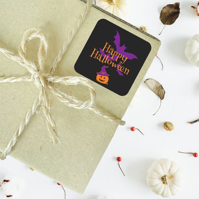 Happy Halloween Kürbislaterne Black Quadratischer Aufkleber (Von Creator hochgeladen)