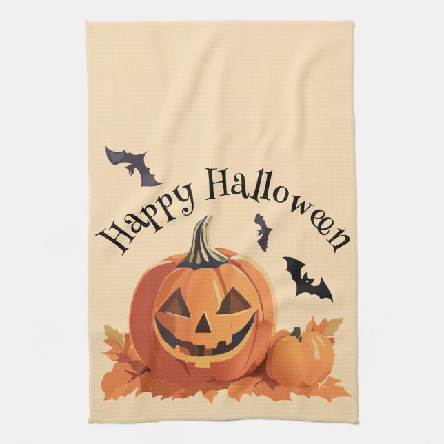 Happy Halloween Kürbislaterne Geschirrtuch (Vertikal)