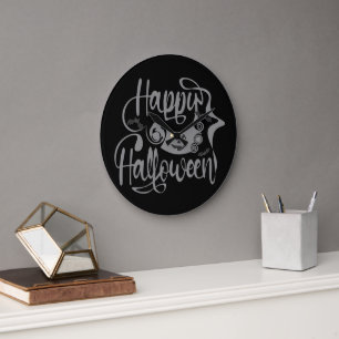 Happy Halloween-Kürbislaterne Große Wanduhr