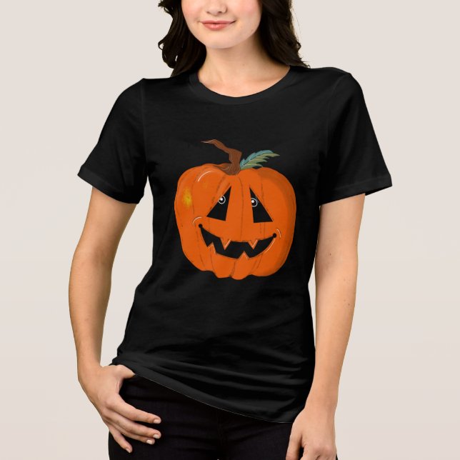 Happy Halloween Kürbislaterne Illustrative Kunst Tri-Blend Shirt (Vorderseite)